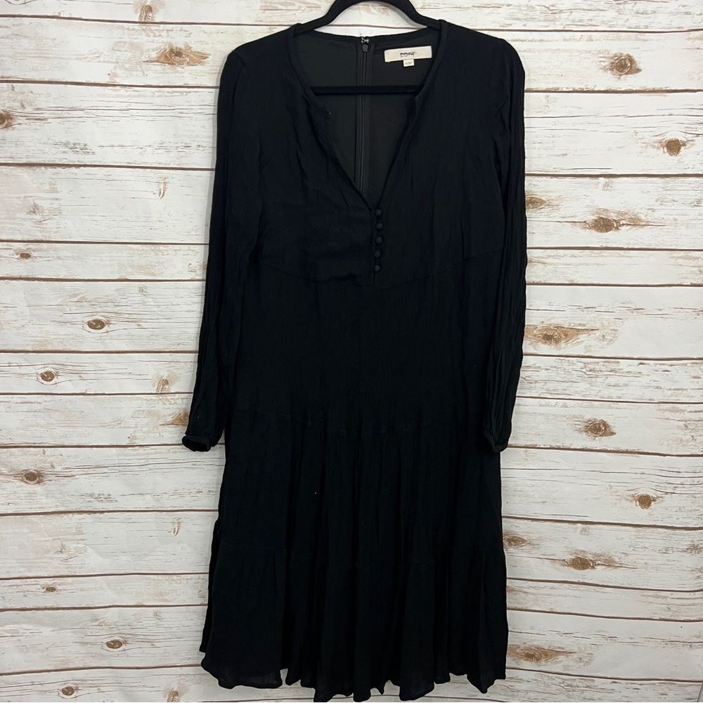 Loft Black Cotton Crinkle Gauze Tiered Witchycore MIDI Dress Goth Grunge